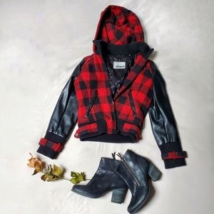 BOGO Rare GUESS plaid leather hooded blouson